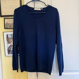 Lark & Ro Navy Blue V-Neck Cashmere Sweater